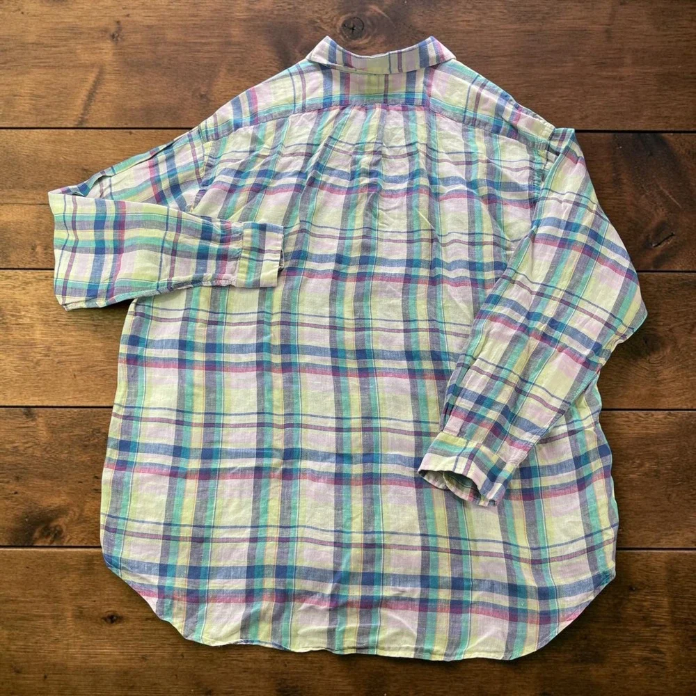 Ralph Lauren Blake Mens XL Linen Plaid Button Down Shirt Multi Color Long Sleeve